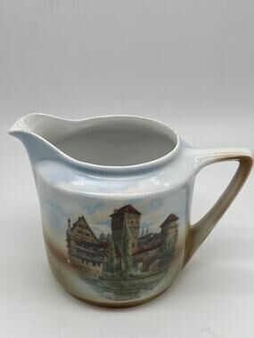 Antique German Nuremberg Nürnberg Souvenir Porcelain Pitcher 7” Old World Decor